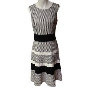Anne Klein Black and White Sleeveless A-Line Midi Dress Size 4